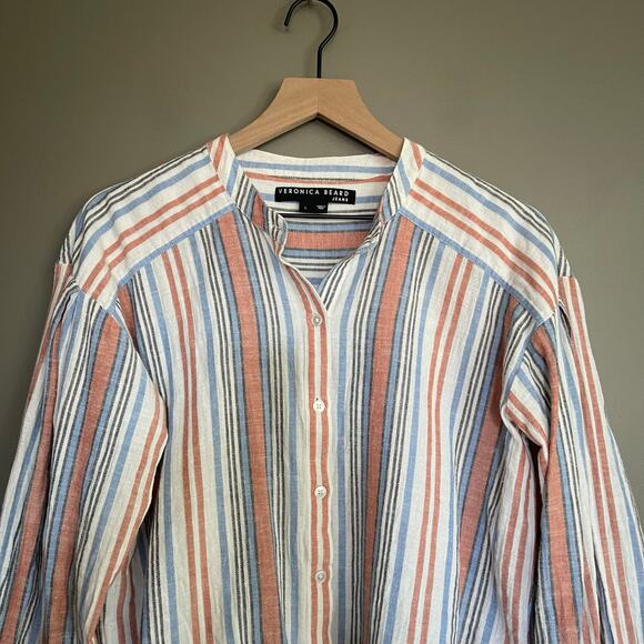 Veronica Beard Grove Striped Shirt Large Button Front Lightweight Gauzy Cotton - Picture 3 of 16